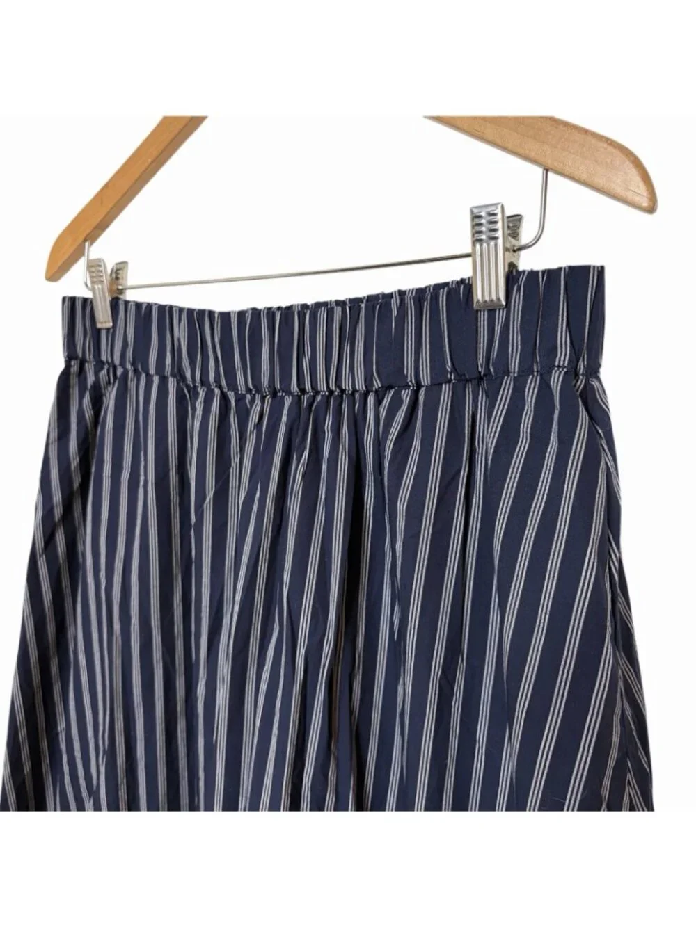 Ellen Tracy Navy Striped Pull On Maxi Skirt Size Medium